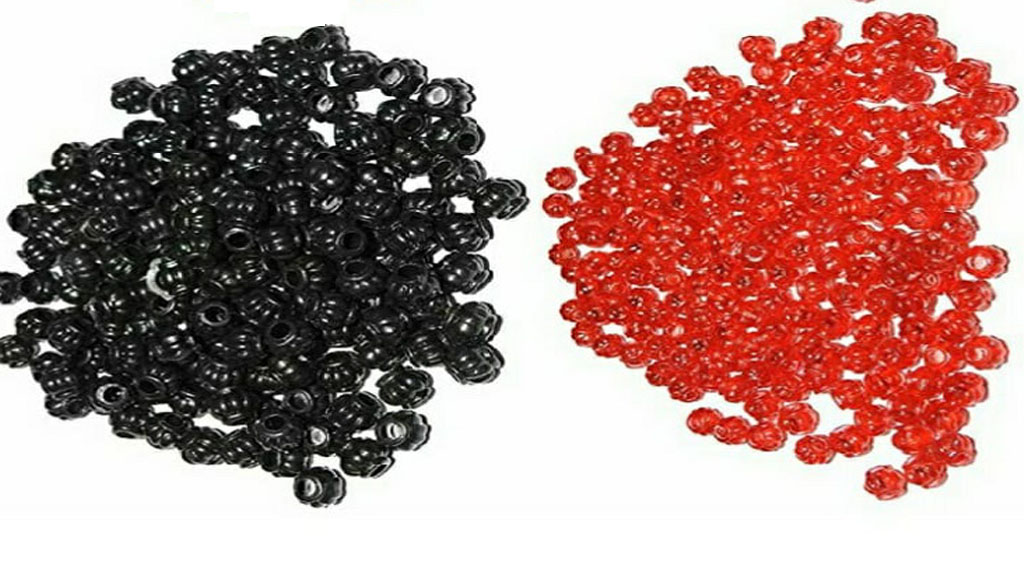 PUSHPA CREATION  Macrame plastic Beads,8mm Red and Black (100 x 2 Colour = 200 Qty)