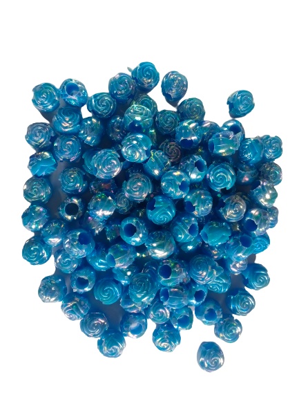 Sky blue Rose-Shaped Plastic Craft Beads for  Macrame Elegant DIY Projects pack of 100