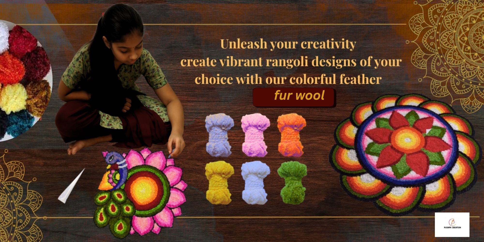 Pushpa Creation Artificial Rangoli Fur Wool for Festive Decorations & Crafts - Soft, Fluffy Yarn for DIY Designs 100 grams Purple colour