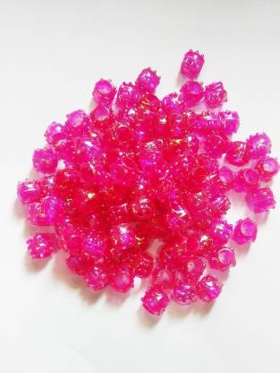 Fancy Plastic Pink  Colour big hole Beads for Making Macrame Jhula, Macrame Toran, Macrame Jhumar, Bracelate, Necklace, Macking Other Crafting Designs 100 Qty (L-10mm x W-12mm,7mm Hole Size)