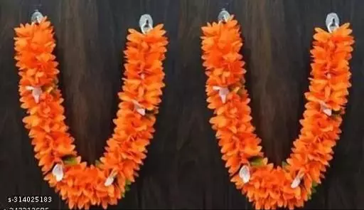 2pc Orange colour Jasmine Flower Fabric Gajra 12 inch for Gorgeous and Stunning Hairstyles