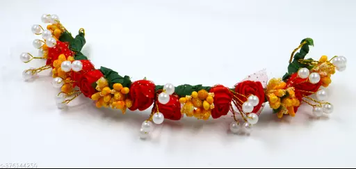 Pushpa Creation Elegant Artificial Flower Hair Veni for Weddings and Special Occasions.hair AccessoriesRed Flowers