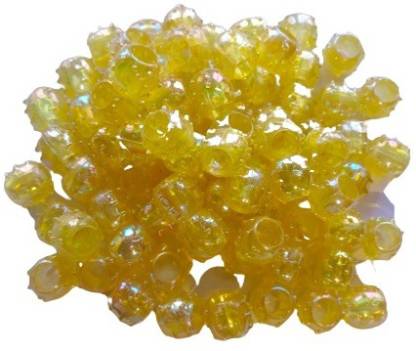 Fancy Plastic Yellow Colour big hole Beads for Making Macrame Jhula, Macrame Toran, Macrame Jhumar, Bracelate, Necklace, Macking Other Crafting Designs 100 Qty (L-10mm x W-12mm,7mm Hole Size)