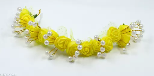 Pushpa Creation Elegant Artificial Flower Hair Veni for Weddings and Special Occasions.hair Accessories Yellow