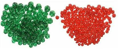 PUSHPA CREATION  Macrame plastic Beads,8mm Red and Green (100 x 2 Colour = 200 Qty)