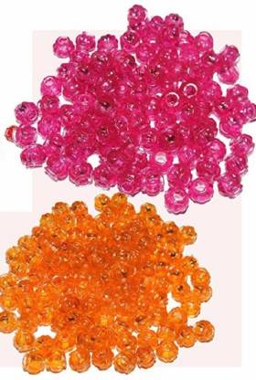PUSHPA CREATION  Macrame plastic Beads,8mm Orange and Rani  (100 x 2 Colour = 200 Qty)